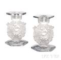 Pair of Lalique Mesanges Pattern Candlesticks