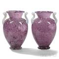 Pair of Steuben Rose Clutha Glass Vases Attributed to Frederick Carder