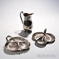Three Pieces of Silverplate Tableware two shellform dishes each with three wells and a raised handle one Walker amp Hall the other