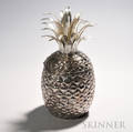 Teghini Firenze Pineappleform Ice Bucket Italy silvered metal ice bucket with liner stamped MADE IN ITALY 51 under lid TEGHINI