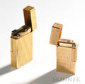Two Goldplated Lighters one marked ST Dupont Hermes on the base and with a decorative body and a Vinci lighter with brushed surfa