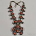 Navajo Silver and Coral Squash Blossom Necklace