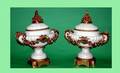 1220A 2 Italian Marble Bronze Mounted Covered Urns