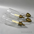 Pair of Brass and Glass Shieldform Sconces