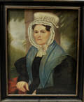American School 19th Century Portrait of a Woman with a Bible and Bonnet