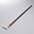 Turned Hardwood and Carved and Inlaid Ivoryhandled Walking Stick