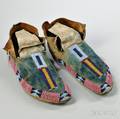 Pair of Cheyenne Beaded Buffalo Hide Moccasins