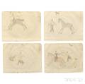 Four Framed Plains Ledger Drawings