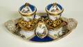 1102 CONTINENTAL BRASS MOUNTED PORCELAIN INKWELL
