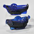 Two Blue Pressed Glass Boat Pattern Open Salts