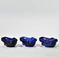 Three Blue Pressed Glass Boat Pattern Open Salts
