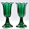 Pair of Green Pressed Glass Tulip Vases