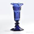 Small Blue Pressed Glass Circle and Ellipse Pattern Vase