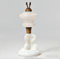 Fire Opal Blown Molded and Pressed Threedolphin Lamp