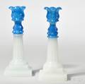 Pair of Opaque White and Blue Columnar Candlesticks
