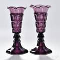 Pair of Light Amethyst Pressed Glass Threeprintie Block Pattern Vases