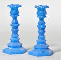 Pair of Blue Pressed Glass Candlesticks