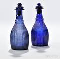 Two Cobalt Blue Threemold Ribbed Glass Cruets