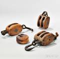 Three Wooden Pulley Blocks and a Deadeye