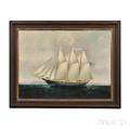 American School Late 19th Century Portrait of the Threemasted Vessel JD Williams Under Full Sail