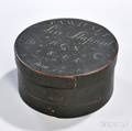 Carved and Dark Greenpainted Circular Storage Box and Contents