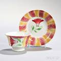 Twocolor Rainbow Spatterware Cup and Saucer