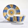 Mustard Yellow and Blue Spatterware Miniature Cup and Saucer