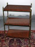 1122 Brass and burl veneered 3 tier eterge on casters