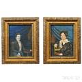American School 19th Century Pair of Portraits of a Man and His Wife