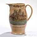 Polychrome and Transferdecorated Liverpool Pottery Creamware Pitcher
