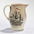 Polychrome and Transferdecorated Liverpool Pottery Creamware Pitcher