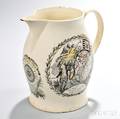 Polychrome and Transferdecorated Liverpool Pottery Creamware Pitcher