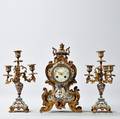 French Giltbronze and Champlevenameled Threepiece Clock Garniture