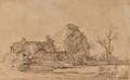 After Rembrandt van Rijn Dutch 16061669 Cottages and Farm Building with a Man Sketching