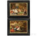 Continental School 19th Century Two Paintings of Elegant Ladies in Park Settings