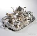 Fourpiece Coin Silver Tea Service with Associated Silverplate Tray