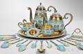 Extensive David Andersen Sterling Silver and Cloisonnenameled Tea and Coffee Service