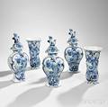 Dutch Delftware Blue and White Fivepiece Garniture