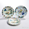 Three London Delft Polychrome Decorated Plates