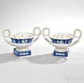 Two Wedgwood Dark Blue Jasper Dip Crater Urns and Covers