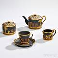 Wedgwood Fourpiece Bronzed and Gilded Black Basalt Tea Set