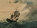 Continental School 19th Century Ship in Rough Seas with Approaching Storm