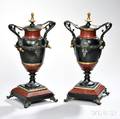 Pair of Neoclassicalstyle Rouge Marble and Patinated Bronze Urns