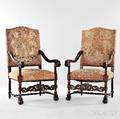 Pair of Louis XIVstyle Walnut Fauteuil