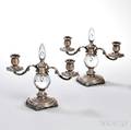 Pair of Quaker Silver Co Sterling Silver and Glass Twolight Candelabra