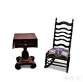 Empire Mahogany Veneer Twodrawer Worktable and a Slatback Rocking Chair