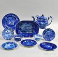 Ten Pieces of Staffordshire Blue and White Transferdecorated Pottery