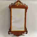 Chippendale Carved and Inlaid Mahogany Veneer Scrollframe Mirror
