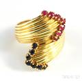 14kt Gold Ruby and Sapphire Bypassstyle Cocktail Ring