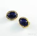 Pair of 14kt Gold and Lapis Lazuli Earrings